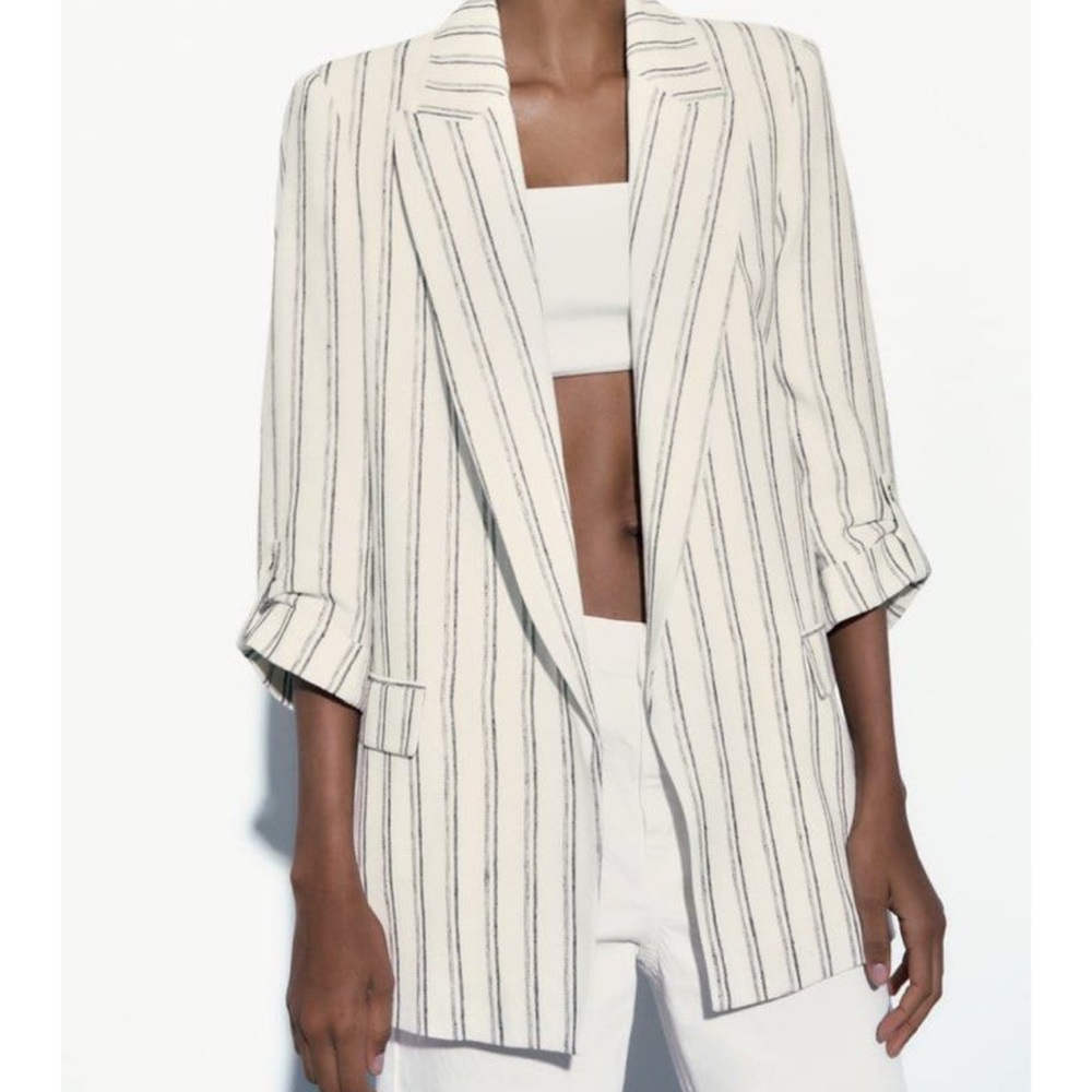 Zara Women's Blazer - Ecru with Stripes - Picture 1 of 10